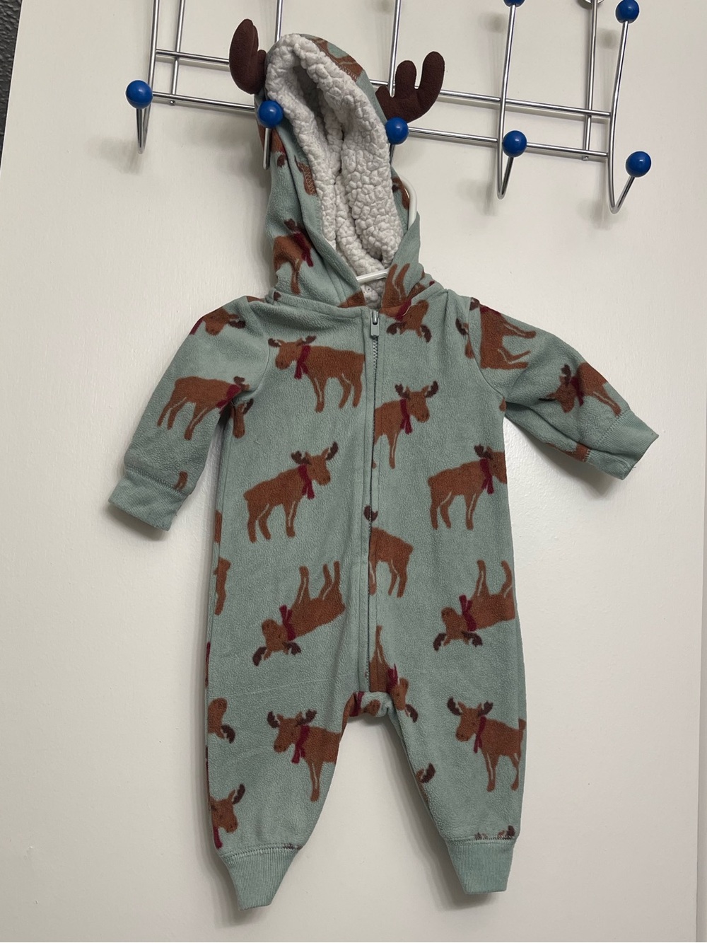 Carter's Sage Green Moose Print Hooded One-Piece
